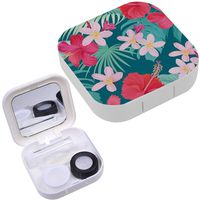 Portable Contact Lens Case Box Travel Kit Mirror + Bottle + Tweezers Container Holder [ Tropical Hibiscus Plumeria ]