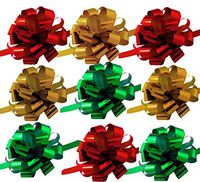 Assorted Christmas Gift Pull Bows - 8" Wide, Set of 9, Metallic Red, Green and Gold, Boxing Day, Decoration