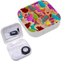 Portable Contact Lens Case Box Travel Kit Mirror + Bottle + Tweezers Container Holder [ Ice Cream ]