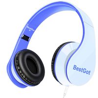 BestGot Wired Kids Headphones with Microphone for Kids Adult in-line Volume Included Transport Bag Foldable Headset with 3.5mm Plug Removable Cord (White/Blue)