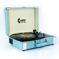 VMO Portable Bluetooth Turntable with Stereo Speakers,3 Speed Vinyl Record Player Supporting Wireless Connection Blue