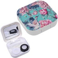 Portable Contact Lens Case Box Travel Kit Mirror + Bottle + Tweezers Container Holder [ Watercolor Nature Crane ]