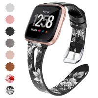 QIBOX Compatible Fitbit Versa Bands, Replacement Soft Leather Flower Band Bracelet Strap Hook Loop Fastener Adjustable Wristbands Compatible Fitbit Versa Smart Watch
