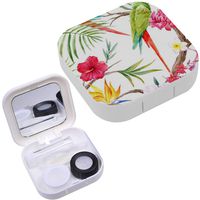 Portable Contact Lens Case Box Travel Kit Mirror + Bottle + Tweezers Container Holder [ Watercolor Tropical Tree Plants ]
