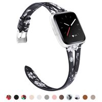 TOYOUTHS Leather Strap Compatible with Fitbit Versa/Versa 2/Versa Lite/Versa SE Bands for Women Men Genuine Leather Breathable Wristbands with Ventilated Hole Replacement Black/Grey Floral