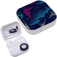 Portable Contact Lens Case Box Travel Kit Mirror + Bottle + Tweezers Container Holder [ Dotted Swirls ]