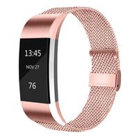 AK Replacement Bands Compatible with Fitbit Charge 2 Bands, Stainless Steel Bands Adjustable Accessory Wristband for Charge 2 Bands (No Tracker) (Small, 02 Rose Pink)