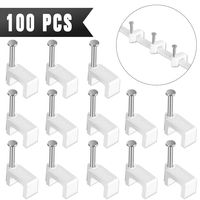 Cable Clips - CableGeeker 100 Pieces Ethernet Cable Clips with Nails 8mm Cord Holder for Cat6 Cat7 Flat Ethernet Cable (White)