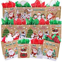 13 Pcs Christmas Holiday Party Gift Bags Favor Bags Treats Bags Goodie Bags Gift Wrapping Ornament Snowman Reindeer Santa Owl Sock Tree Bear Penguin Rustic Kraft Gift Bags