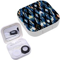 Portable Contact Lens Case Box Travel Kit Mirror + Bottle + Tweezers Container Holder [ Ikat Design Fabric ]