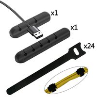 Desk Cable Management and Cord Organizer Bundle - Cable Ties(24PCS)/3 Slots Cable Clips(1PCS)/5 Slots Cable Clips(1PCS), for Home, Office and Car - Black