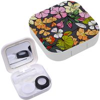 Portable Contact Lens Case Box Travel Kit Mirror + Bottle + Tweezers Container Holder [ Floral Flowers Buds ]