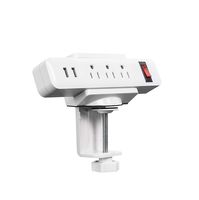 Mount-It! Power Strip Holder Clamp Desk Mount with Included Surge Protector | White Desktop Power Outlet with 2 USB Ports and 3 AC Power Outlets | Adjustable Power Strip Clamp Mount