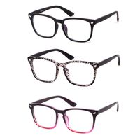 Blue Light Blocking Glasses Square Nerd Eyeglasses Frame Anti Blue Ray Computer Game Reading Glasses ((3 pack) Matte Black+Floral+Black Red Faded)