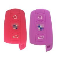 Purple and Peachblow Rubber Silicone Remote Key Case Cover Chains Bag Key Fob Skin Covers for Bmw 128i 328i 328i Xdrive 335i 335i Xdrive 650i Fob