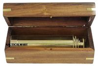 15" Solid Brass Handheld Telescope with Wooden Box - 12x Magnification