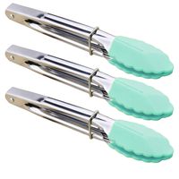 HINMAY Stainless Steel Food Tongs with Silicone Tips 7-Inch Mini Tongs, Set of 3 (Mint)