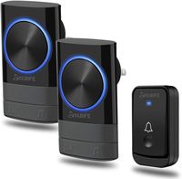 Wireless Doorbell, Plug in Door Bell 2 Receivers 1 Push Button Cordless, IP44 Waterproof Door Chime, 500-1000ft Range, 4 Levels Volume, 45 Ringtones (12V 23A Battery)