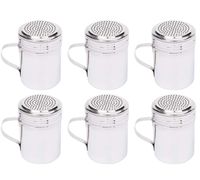 (Set of 6) 10 Oz Stainless Steel Dredge Shaker with Handle, Spice Dispenser for Cooking/Baking by Tezzorio