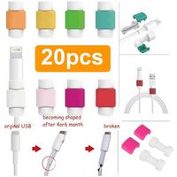 VizGiz 20 Pack Cube Square USB Cable Earphones Protector Colorful Charger Saver Sleeve Protective Cover Case For Apple Lightning Charger Iphone 4 5 6 Plus X 8 7 Plus 6S 5S Cases iPad Air Mini Earbuds
