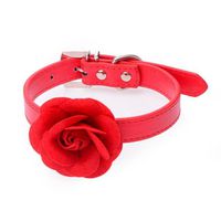 Axchongery Dog Collars, Adjustable Pet Rose Studded Necklace Leather Puppy Neck Strap (Red, M = 2.042CM(WL))