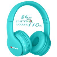 Midola Volume Limited 85dB Kids Headphone Bluetooth Wireless Over Ear Foldable Stereo Sound Noise Protection Headset with AUX 3.5mm Cord Mic for Boys Girls Cellphone Ipad Tablets TV Notebook Cyan