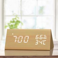 Digital Alarm Clock, with Wooden Electronic LED Time Display, 3 Alarm Settings, Humidity & Temperature Detect, Wood Made Electric Clocks for Bedroom, Bedside... (Yellow)