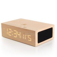 GOgroove TYM Bluetooth Digital Alarm Clock Speaker - Wood Alarm Clock w/Built in Microphone, LED Time & Date Display, Paired Streaming or AUX for Phones, MP3 Players, Tablets (Light Stain)