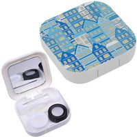 Portable Contact Lens Case Box Travel Kit Mirror + Bottle + Tweezers Container Holder [ Doodle House ]