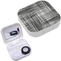 Portable Contact Lens Case Box Travel Kit Mirror + Bottle + Tweezers Container Holder [ Black White Lines ]