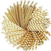 Mottdam Party Drinking Straws,225 PCS Evironmental Friendly Biodegradable Gold Stripe Dot Stars Printed Party Drinking Straws 5 Set
