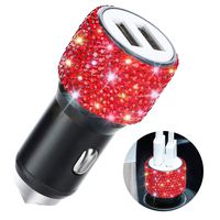 Dual USB Car Charger,SAVORI Car Adapter Bling Bling Rhinestones Crystal Car Decorations for Fast Charging Car Decors for iPhone Xs Max X Plus, iPad Pro/Mini, Samsung (Bling Red)