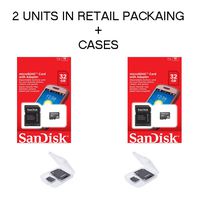 2x Genuine SanDisk 32GB MicroSDHC High Speed Class 4 Card with MicroSD to SD Adapter SDSDQM-032G-B35A + 2 BONUS Jewel Cases