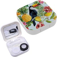 Portable Contact Lens Case Box Travel Kit Mirror + Bottle + Tweezers Container Holder [ Tropical Fruits Toucan ]