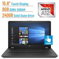 HP 15.6-inch Touchscreen HD PC, Quad-Core AMD A12, 8GB DDR4 SDRAM, 240GB SSD, WiFi, Webcam, HDMI, DVD±RW, Mouse & Backpack, Windows 10 - Gray (Certified Refurbished)