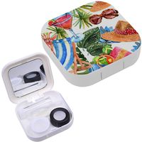 Portable Contact Lens Case Box Travel Kit Mirror + Bottle + Tweezers Container Holder [ Tropical Beach Exotic Summer Vacation ]