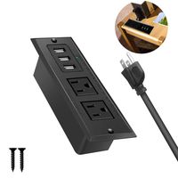 Recessed Power Strip Socket with USB Ports.USB Maximum Current: 3.5 Amperes. Desk 2-Outlets Plug 6.5 ft Extension Cord for Home Office Garage Workshop