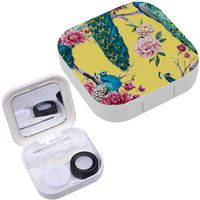 Portable Contact Lens Case Box Travel Kit Mirror + Bottle + Tweezers Container Holder [ Watercolor Peacock Sitting On ]