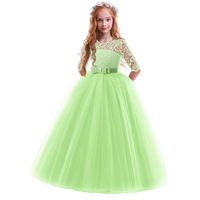 IBTOM CASTLE Pageant Princess Dress for Girl,Baby Toddler Kids Flower Maxi Dress Embroidery Tulle Lace Bridesmaid Dress Long A Line Formal Dance Evening Ball Gown Grass Green 13-14 Years