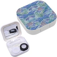 Portable Contact Lens Case Box Travel Kit Mirror + Bottle + Tweezers Container Holder [ Watercolor Blue ]