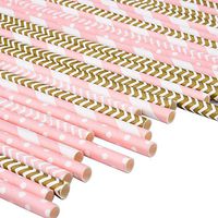 Mydio 100 Pack Premium Paper Drinking Straws For Holiday, Anniversary, Birthday, Graduation, Wedding, Bridal & Baby Parties,(Gold and Pink)