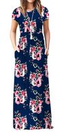 VIISHOW Women's Short Sleeve Floral Dress Loose Plain Maxi Dresses Casual Long Dresses with Pockets(Floral Navy Blue XL)