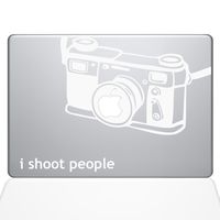 The Decal Guru I Shoot People Camera Decal Vinyl Sticker, 15" MacBook Pro (2015 & Older Models), White (1647-MAC-15P-W)