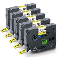 Unismar TZe-FX621 9mm Tze Flexible ID Wire Cable Black on Yellow Tape Compatible for Brother P-Touch PT-D210 PT-D200 PT-H100 PT-H110 PT-D400 PT-D600 PT-1280 PT-1890C Label Maker, 3/8" x 26.2', 5-Pack