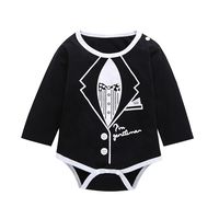 Baby Boys Romper Jumpsuit Toddler Clothes for 0-24 Months Gentle Syle Long Sleeve T-Shirt Children Tops Black