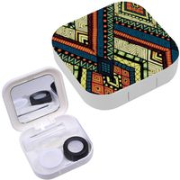 Portable Contact Lens Case Box Travel Kit Mirror + Bottle + Tweezers Container Holder [ Original Tribal Doddle Rhombus ]