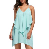 Womens Casual Chiffon Shirt Dress Sleeveless,Mlide Womens Roll-up Blouses Overlay Flowy Ruffles V-Neck Camis Mini Dress,Green S