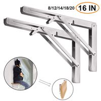 Folding Shelf Brackets 16 Inch, 2pcs Heavy Duty Stainless Steel Collapsible Shelf Bracket Wall Mounted DIY Triangle Brackets for Table Work Bench, Space Saving Max Load 400 lb