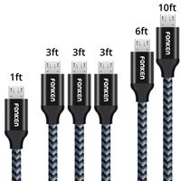 Micro USB Cable, FONKEN USB to Micro USB Cable [6-Pack, 1FT 3.3FTx3 6.6FT 10FT] Nylon Braided USB 2.0 Fast Data Sync & Charging Cord for Compatible Samsung, Kindle, HTC, LG, Sony, Nexus, Nokia (Black)