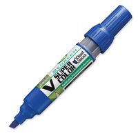 PILOT V Super Color BeGreen Refillable Permanent Markers, Broad Chisel Tip, Blue Ink, Dozen Box (43905)